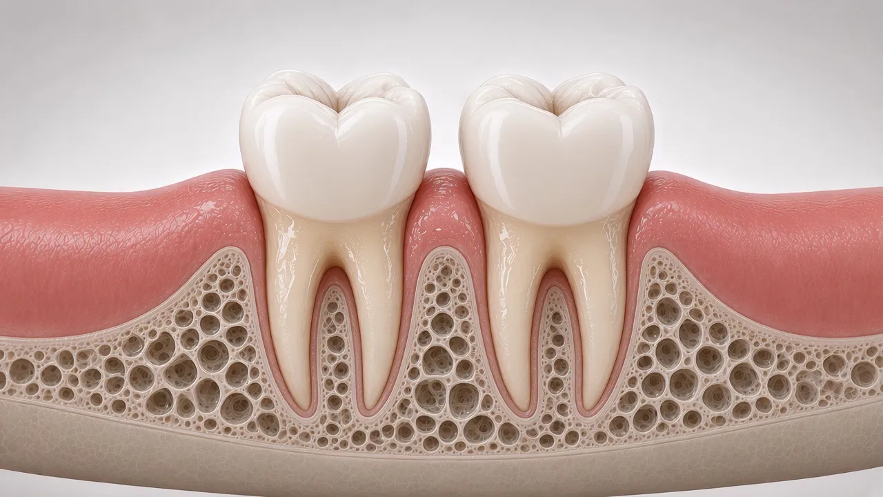 Illustration of clean teeth with a thin fluoride layer remaining.