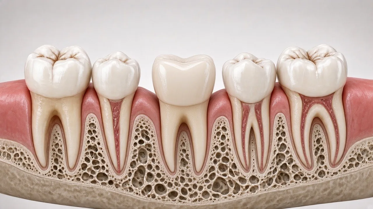 Cross-section illustration of the new ceramic crown seated on the tooth.