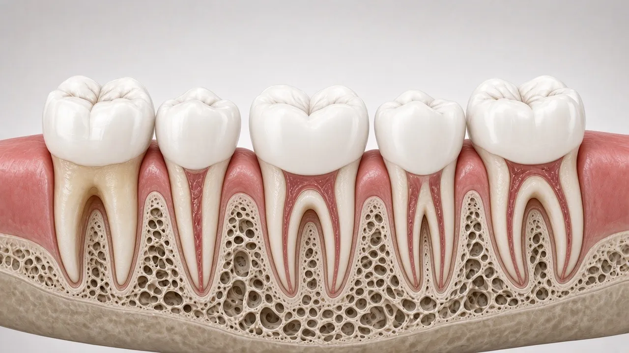 Cross-section illustration of clean, healthy back teeth and gums.