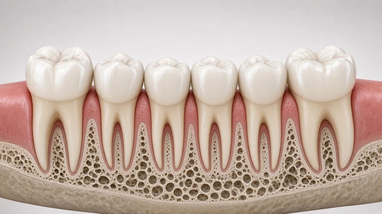 Illustration of clean, polished back teeth with healthy pink gums.
