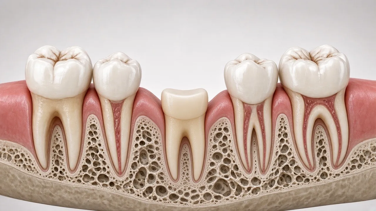 Cross-section illustration of the tooth shaped into a smaller, tapered core ready for a crown.