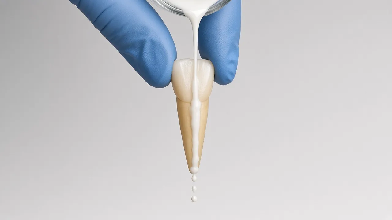 Illustration of milk being poured briefly over the knocked-out tooth.