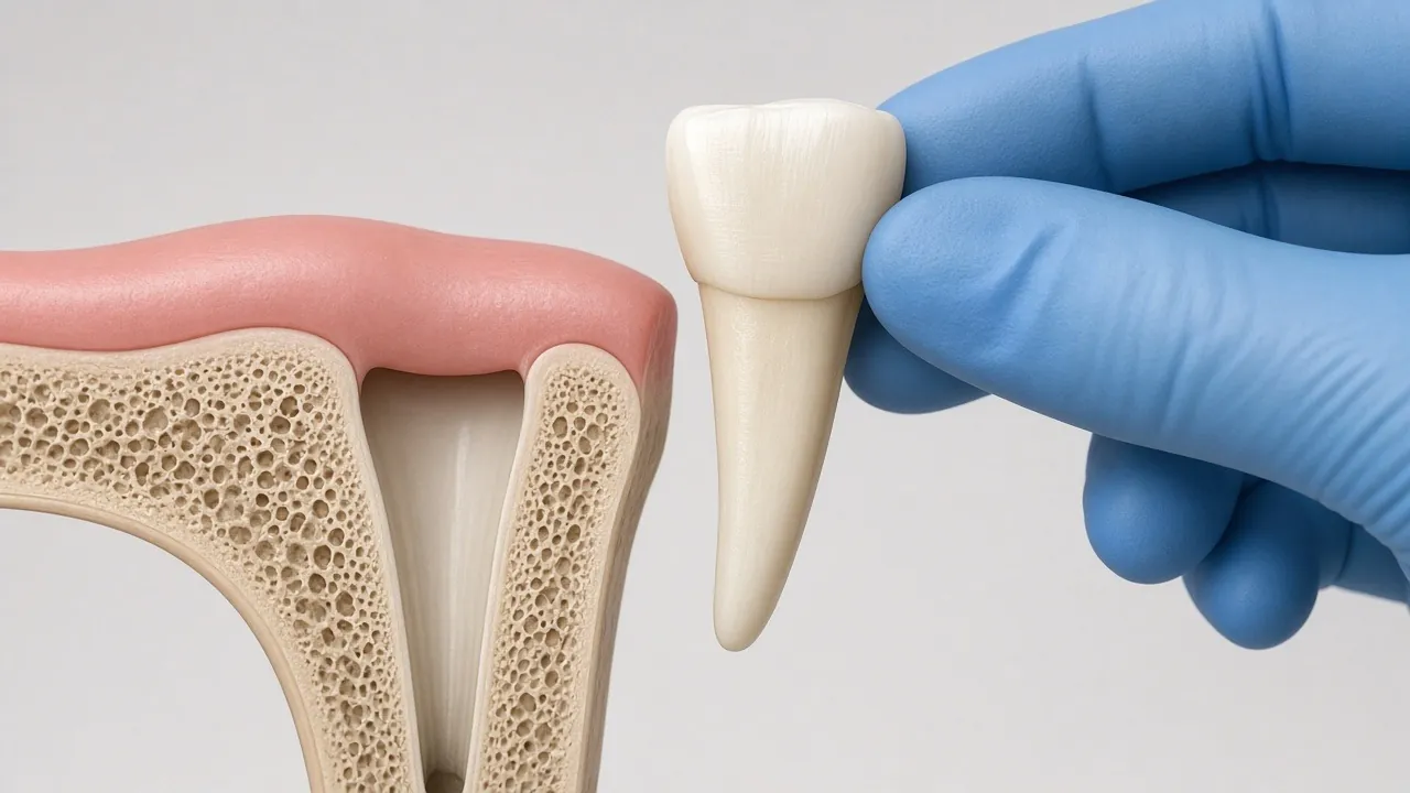 Cross-section illustration of the tooth being guided back into its socket.