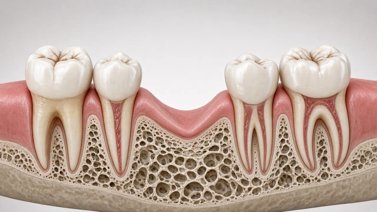 Cross-section illustration of the healed site with gum closed over new bone.