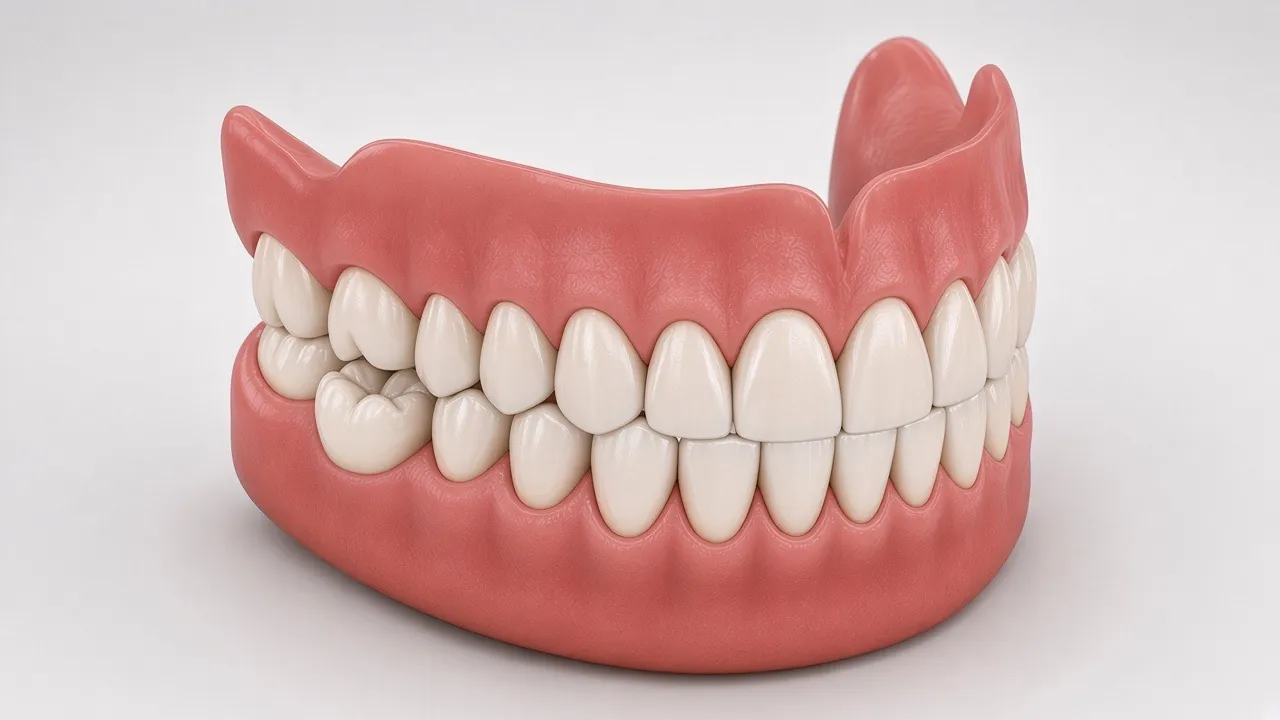 Illustration of restored upper and lower back teeth meeting evenly in a bite.