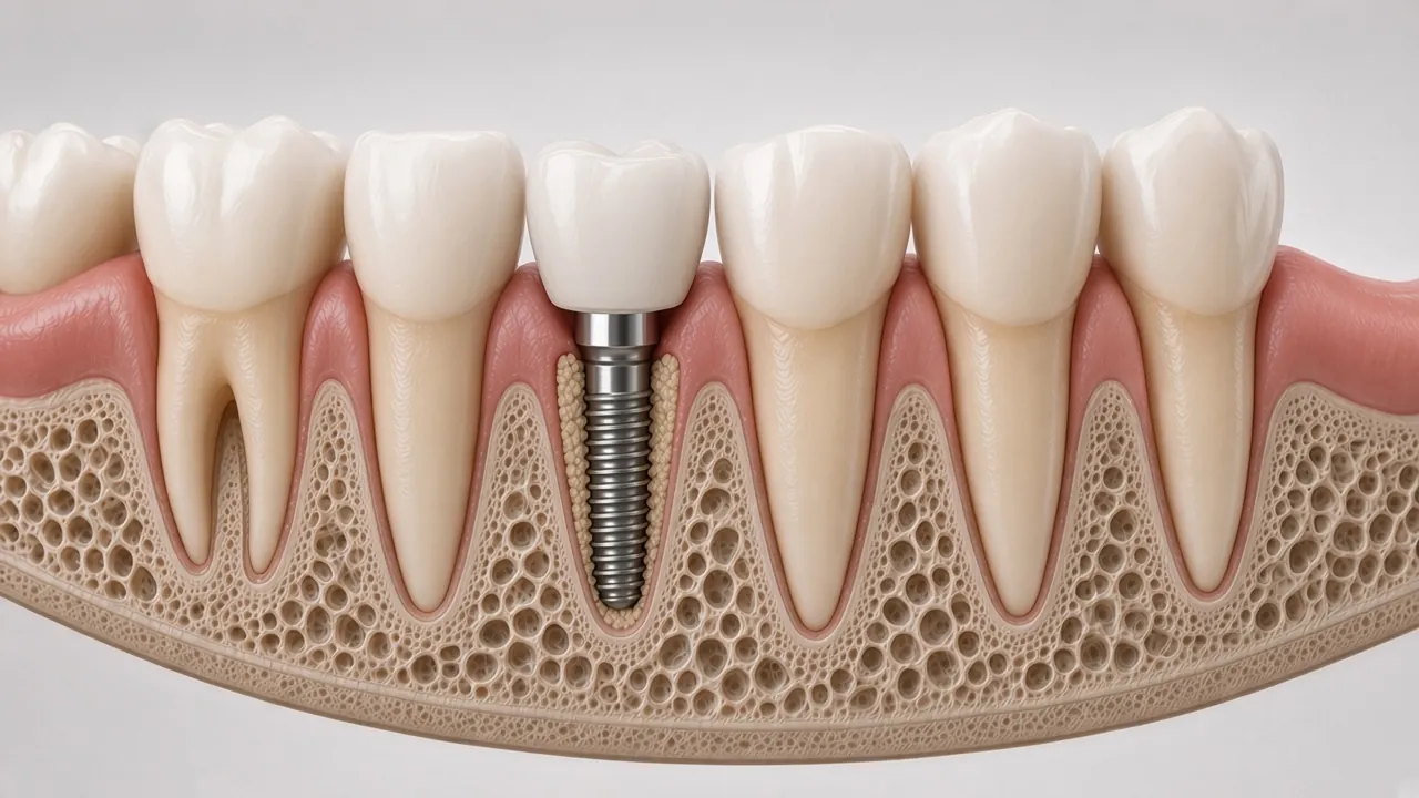 Cross-section illustration of a temporary crown on the new implant.