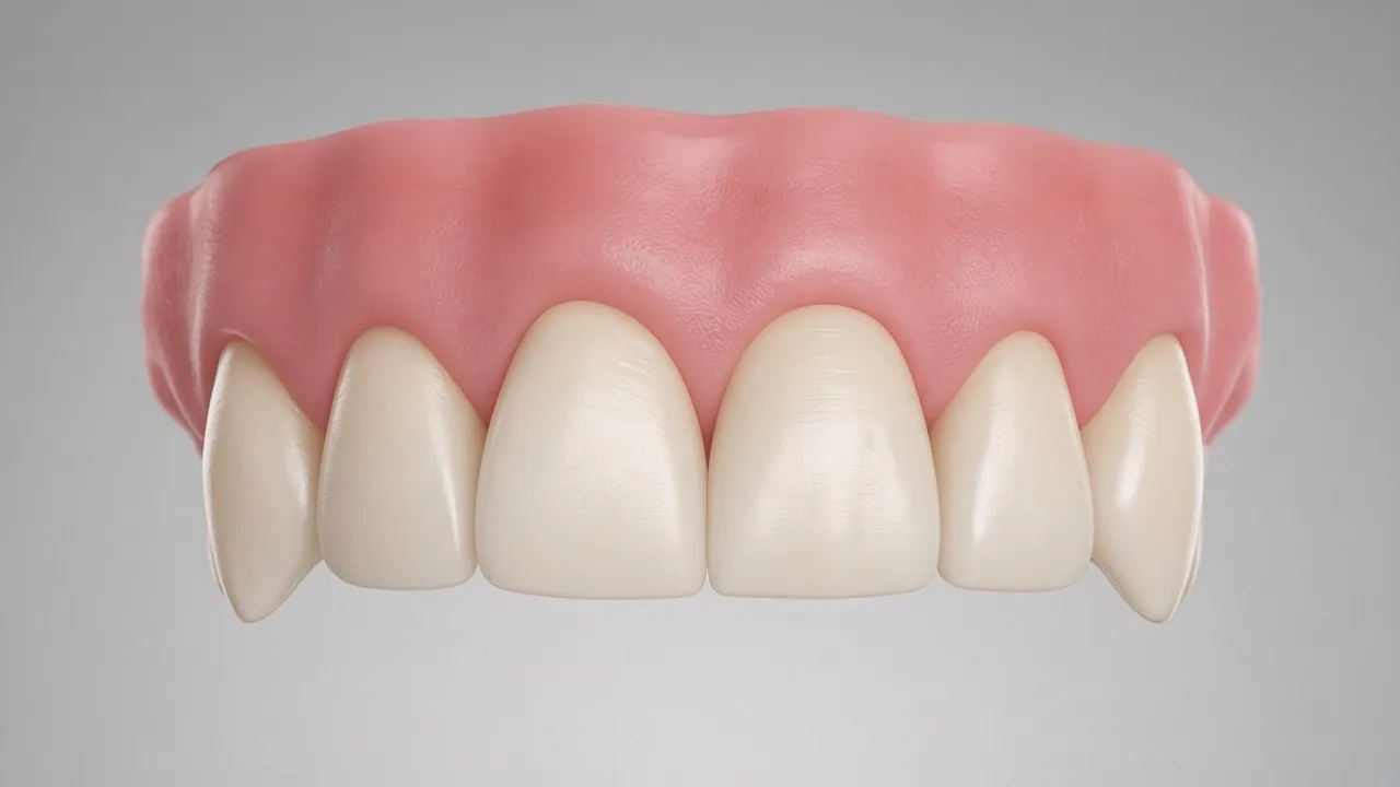 Front-view illustration of the same teeth now more evenly lined up.