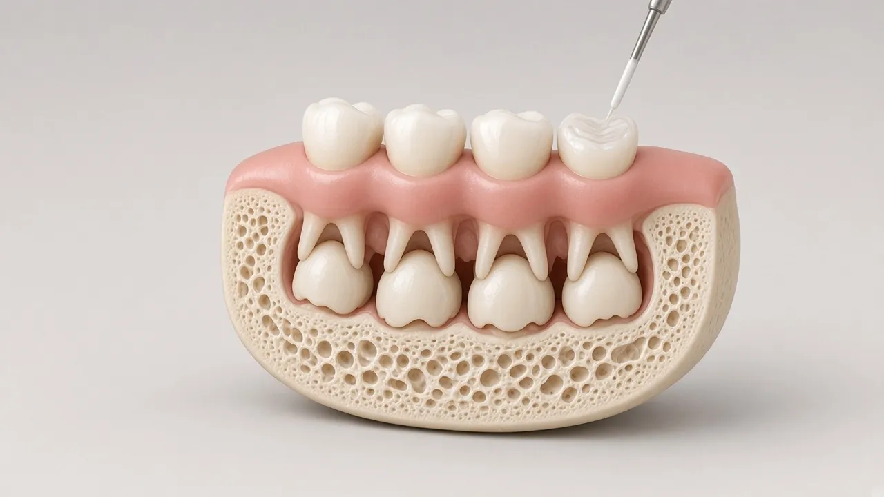Cross-section illustration of a back tooth with a thin sealant layer filling its deep grooves.