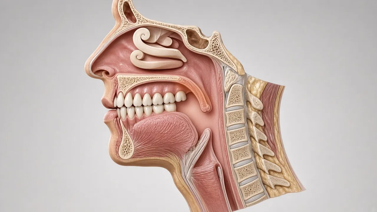 Cross-section illustration of a lifted, firmer soft palate with gentle warmth.