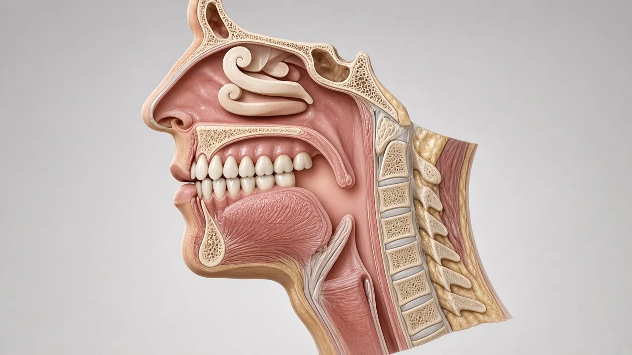 Cross-section illustration of a more open airway behind the soft palate.
