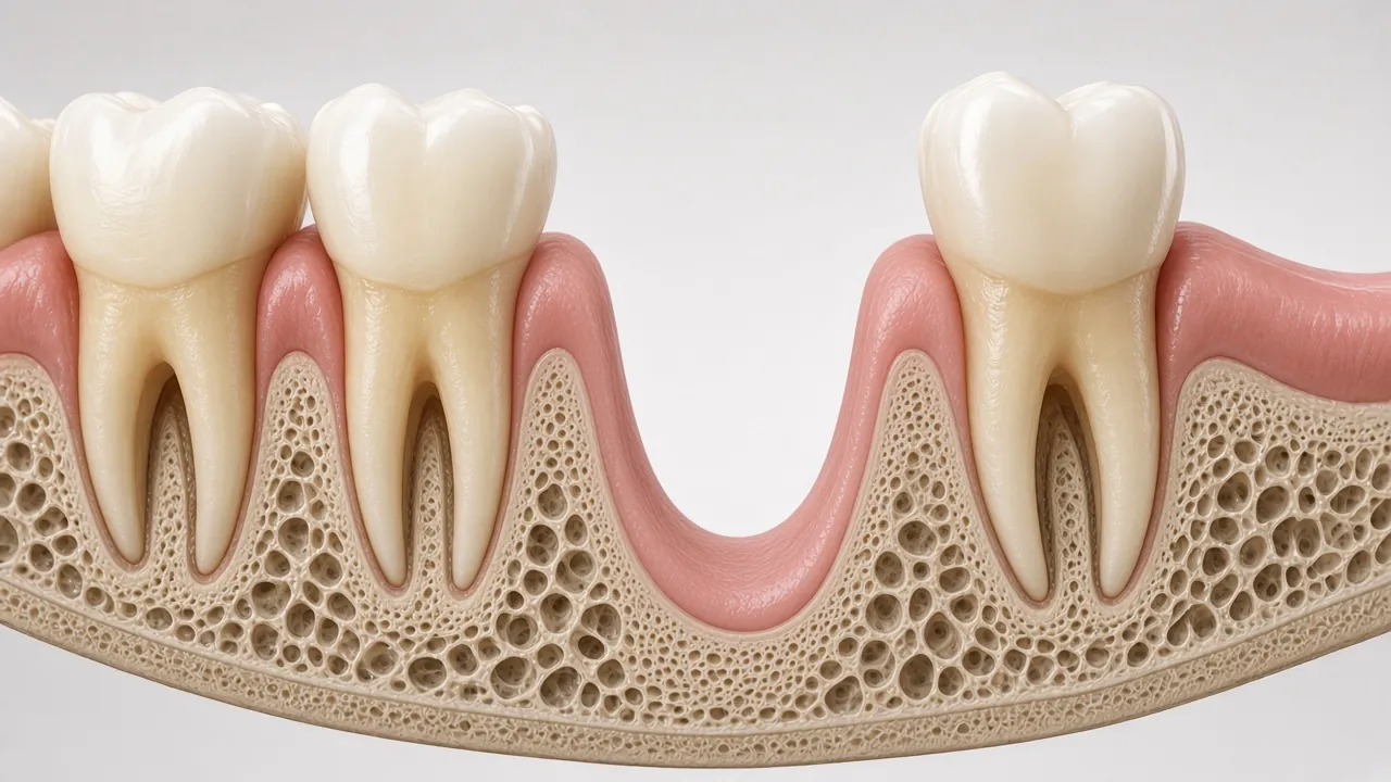 Cross-section illustration of a narrowed jawbone ridge where a tooth used to be.