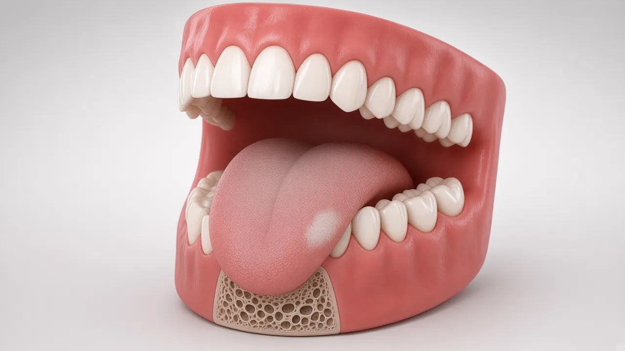 Illustration of a small pale patch on the side of a tongue.