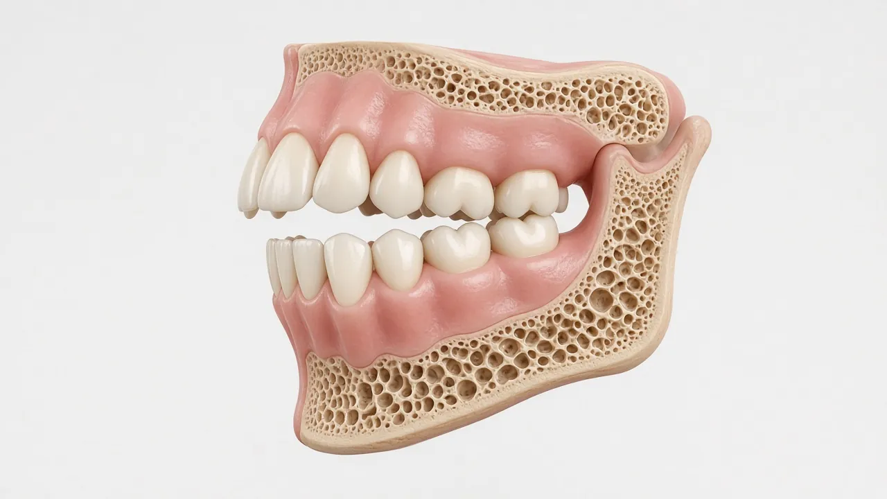 Illustration of upper front teeth pushed forward with a gap between upper and lower front teeth.