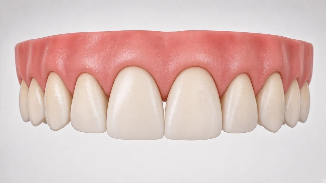 Side cross-section illustration of the veneer bonded to the front of the tooth, restoring its edge.