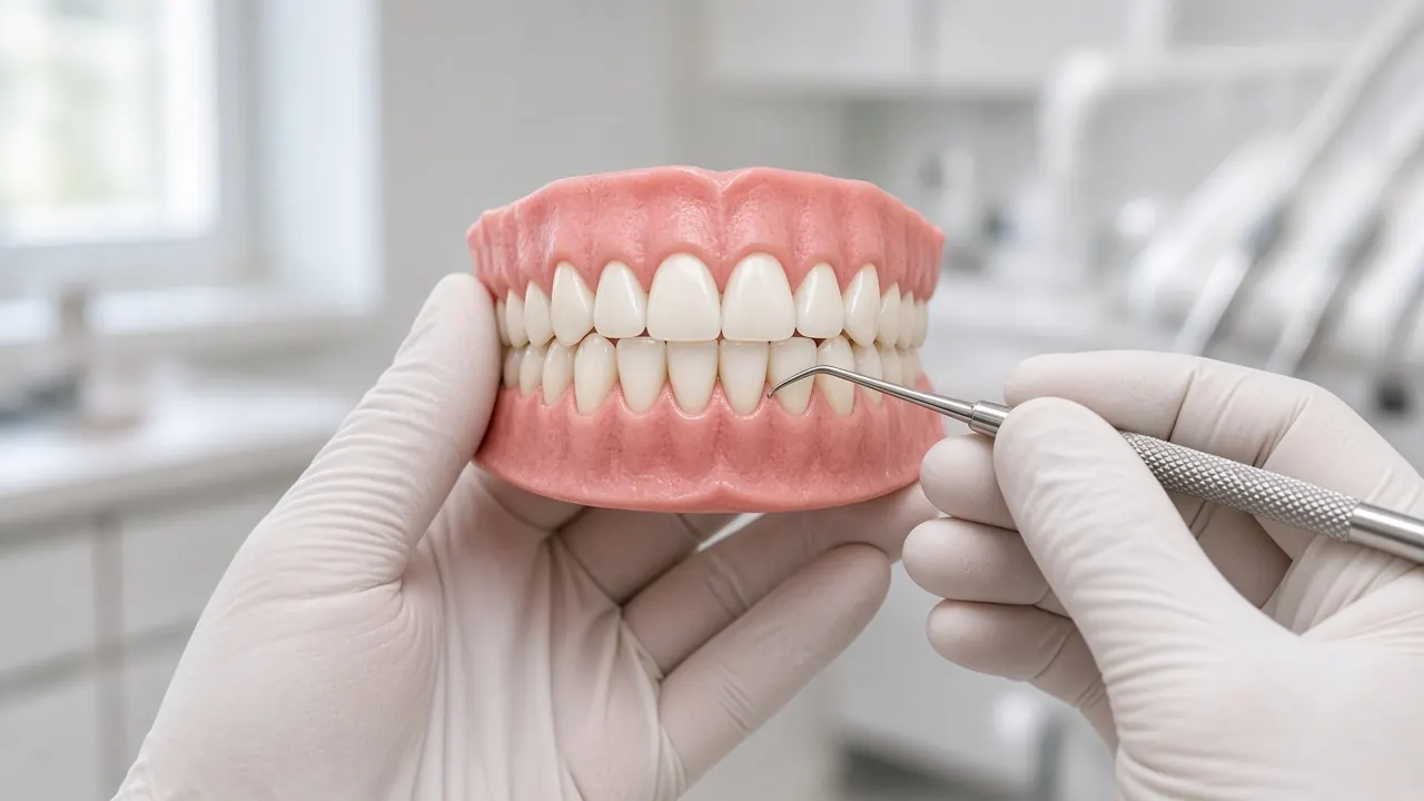 Dental model showing gum line before and after crown lengthening