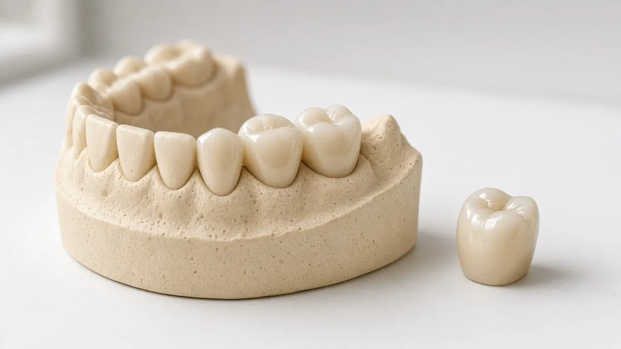 Ceramic crowns on a dental model