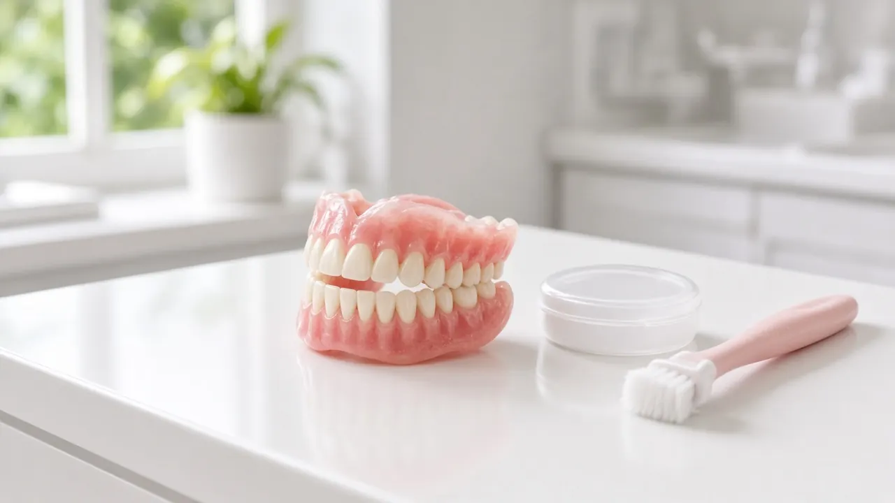 Full upper and lower dentures on a dental model