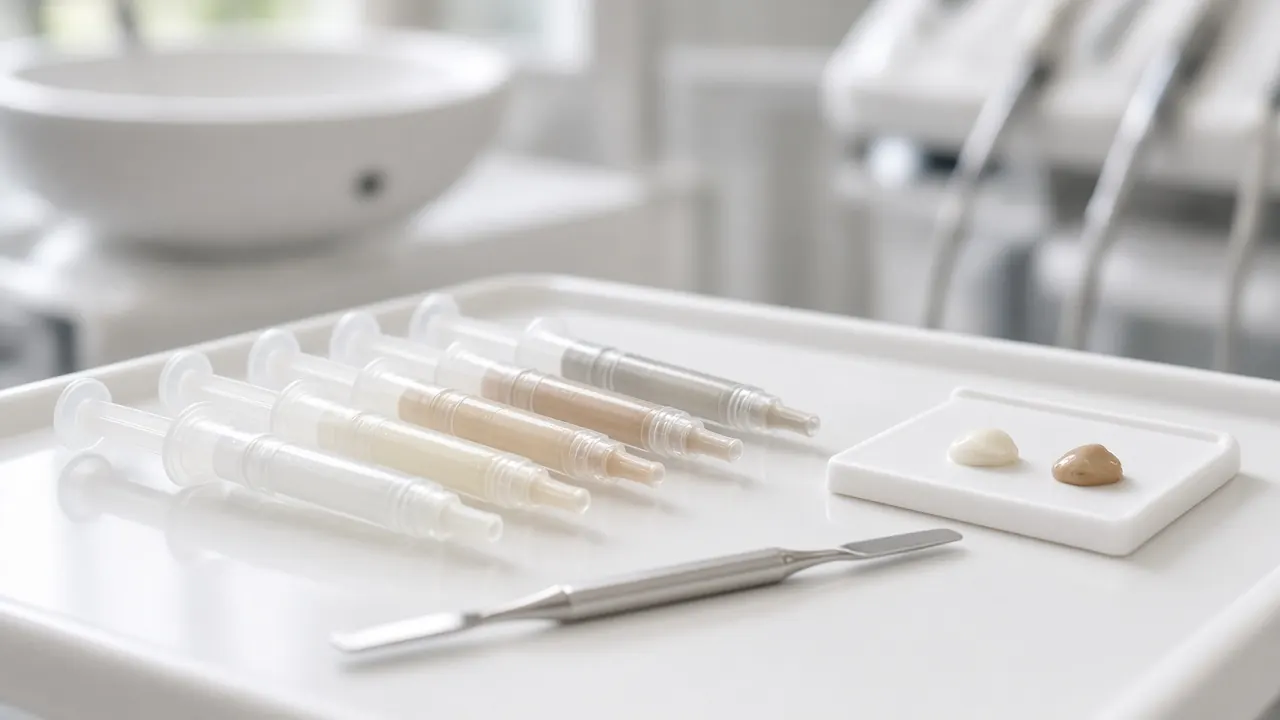 Syringes of tooth-coloured filling material in several shades